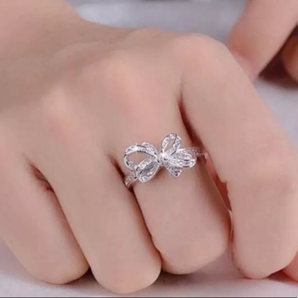 Jewelry - NEW 💎 925 Silver Adjustable big bow CZ Ring